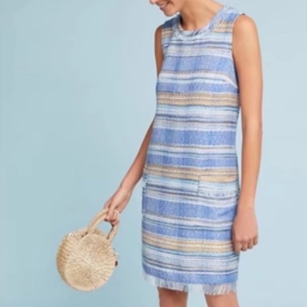 TALBOTS Women’s Blue Stripe Tweed Shift Dress  Sleeveless Sz 16 W Petite - Picture 3 of 10
